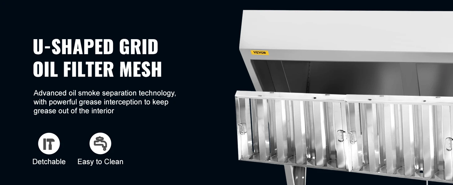 SucceBuy 4/5/6/7/8/9FT Commercial Exhaust 201 Stainless Steel Concession Hood Under Cabinet Range Hood Kitchen Vent Hood Sliver