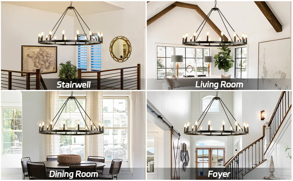 16-Light Wagon Wheel Chandelier Round Matte 43 inch Modern Rustic Farmhouse Pendant Light Large Chandeliers for Living Room