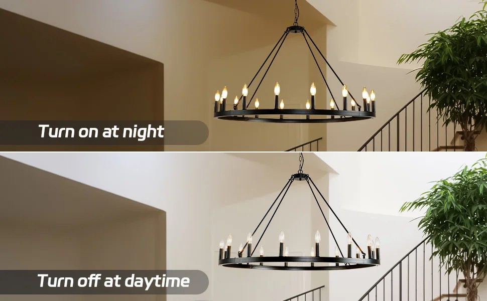 16-Light Wagon Wheel Chandelier Round Matte 43 inch Modern Rustic Farmhouse Pendant Light Large Chandeliers for Living Room
