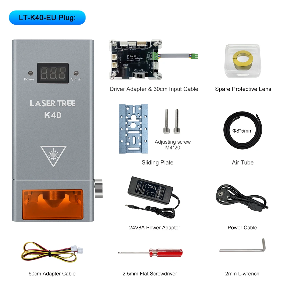 LASER TREE 40W Laser Module with Air Assist 8pcs Diodes 450nm TTL Blue Light Laser Head for Laser Engraver Cutter Tools