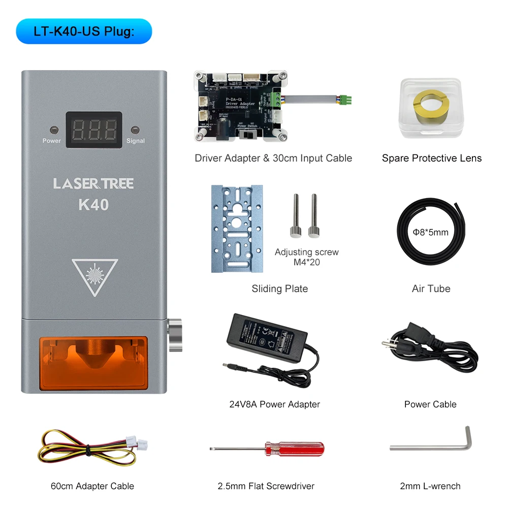 LASER TREE 40W Laser Module with Air Assist 8pcs Diodes 450nm TTL Blue Light Laser Head for Laser Engraver Cutter Tools