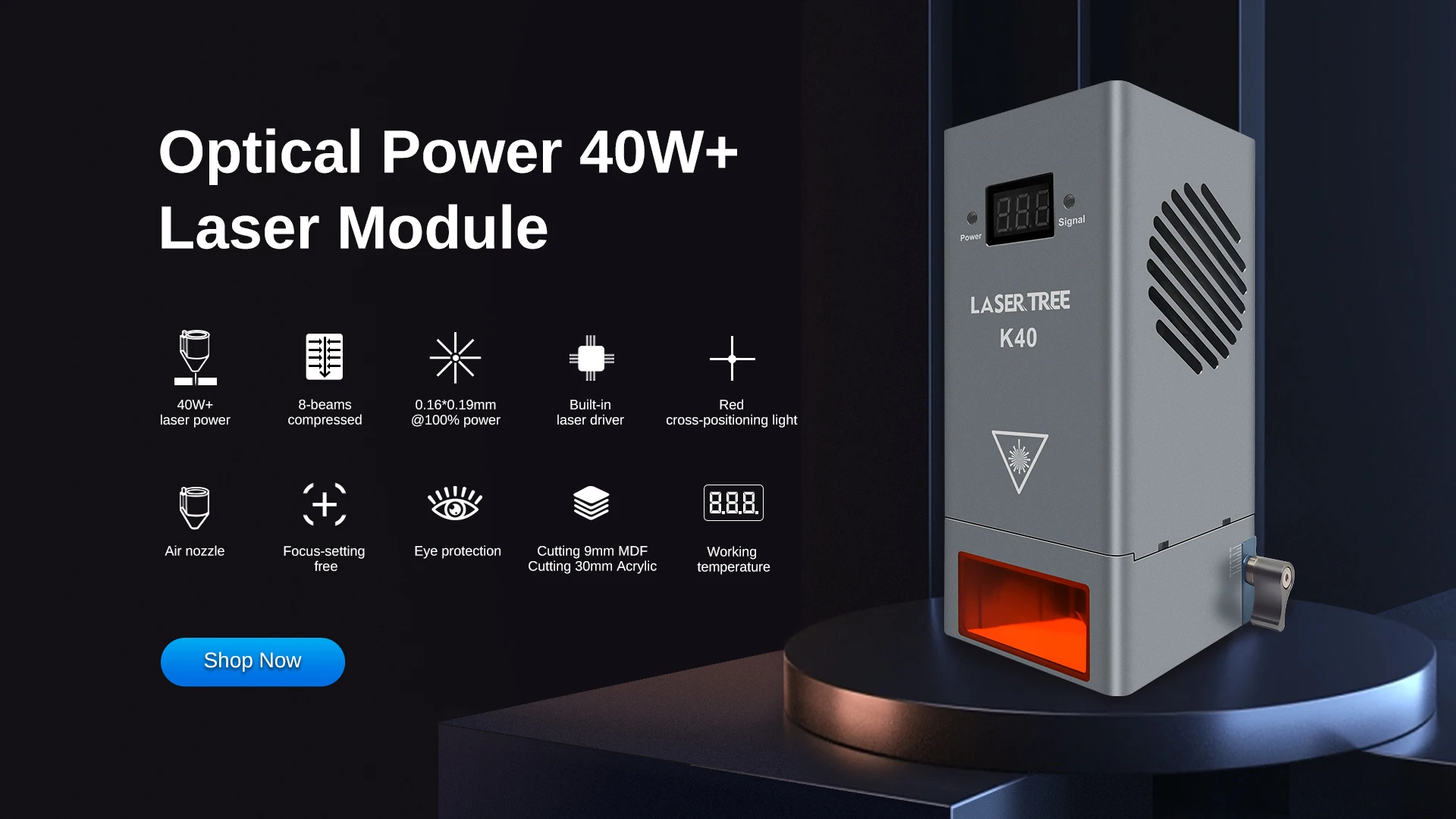 LASER TREE 40W Laser Module with Air Assist 8pcs Diodes 450nm TTL Blue Light Laser Head for Laser Engraver Cutter Tools