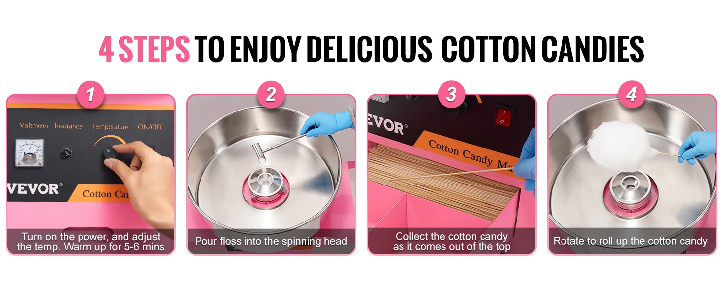 SucceBuy Electric Cotton Candy Machine with Cart 1000W Commercial Floss Maker with Stainless Steel Bowl Sugar Scoop and Drawer