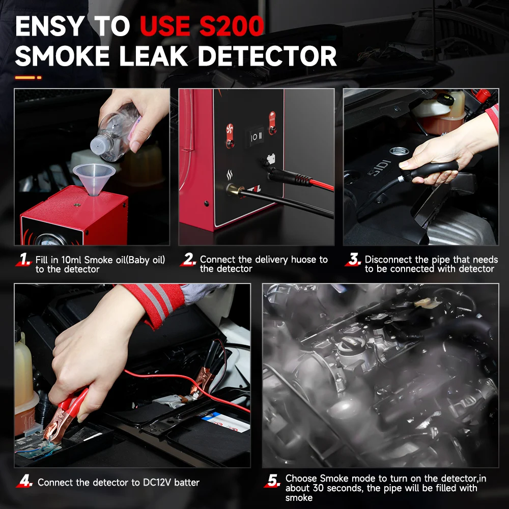 ANCEL S200 EVAP Smoke Leak Detector for Car Motorcycle Smoke Machine Diagnostic Tool Vacuum Tester Oil Fuel Pipe Leakage Locator