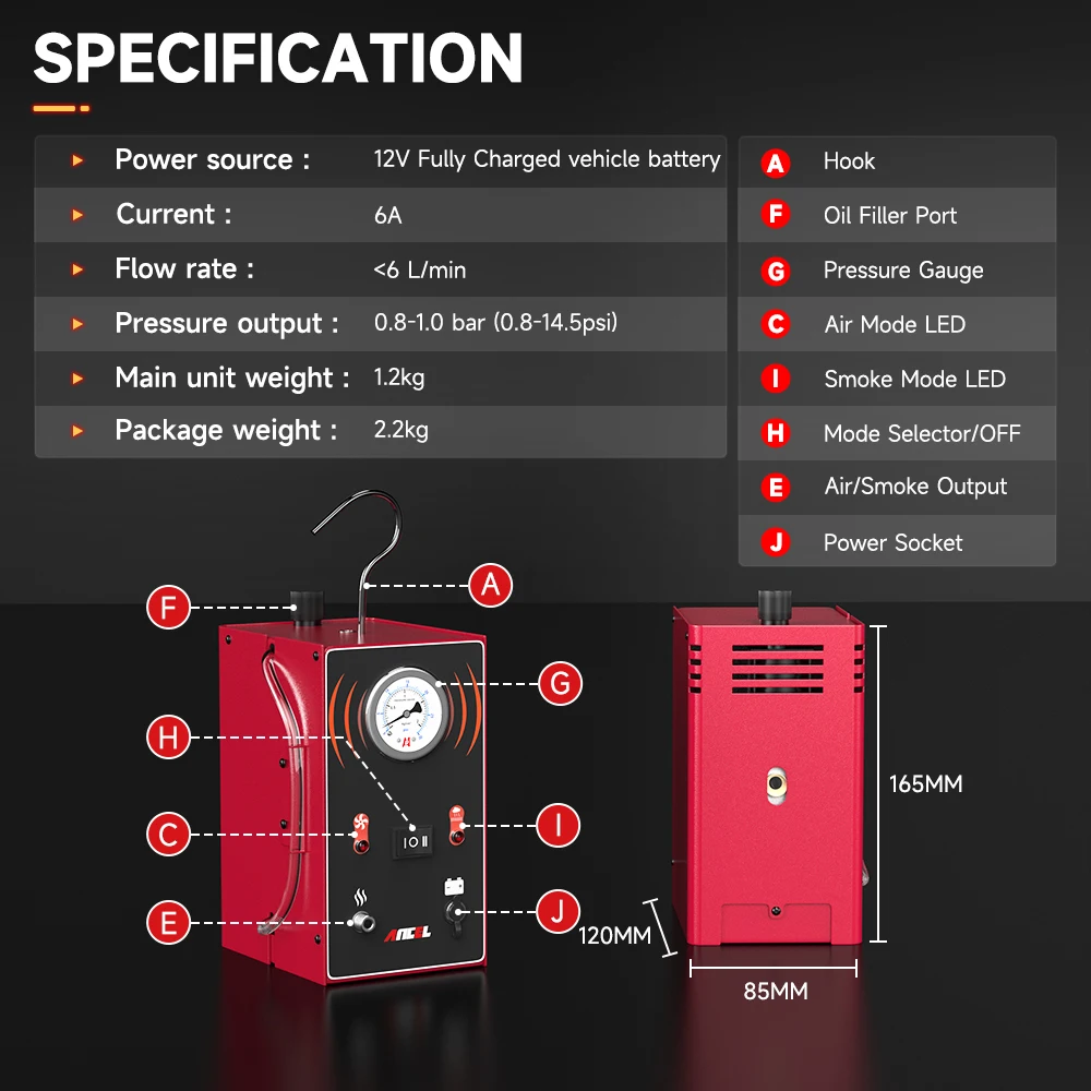 ANCEL S200 EVAP Smoke Leak Detector for Car Motorcycle Smoke Machine Diagnostic Tool Vacuum Tester Oil Fuel Pipe Leakage Locator