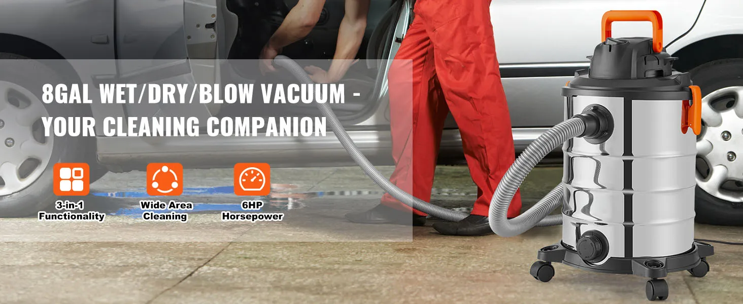 SucceBuy Stainless Steel Wet Dry Shop Vacuum Wet Dry Vac Powerful Suction Small Shop Vac Perfect for Carpet Debris Pet Hair