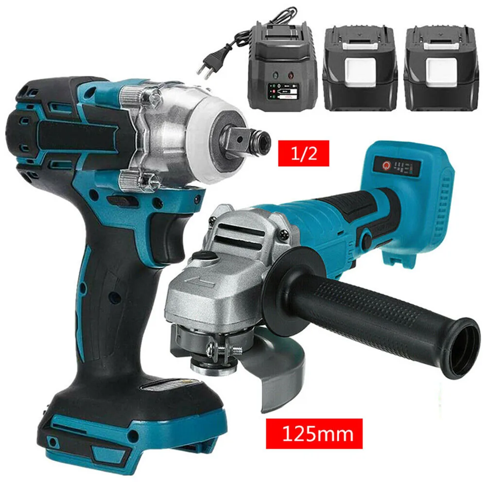 125mm Brushless Electric Angle Grinder Combo Kit Impact Wrench Power Tool For Makita 18V Battery Cordless Power Tool Set