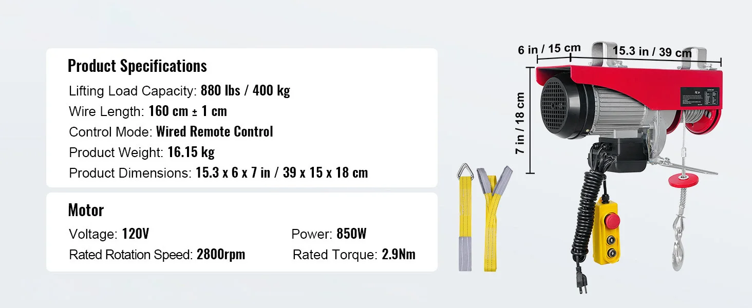 SucceBuy 200-800kg Electric Hoist with Wired/Wireless Remote Control Lifting Crane Cable Hoist Winch for Boat Garage Elevator