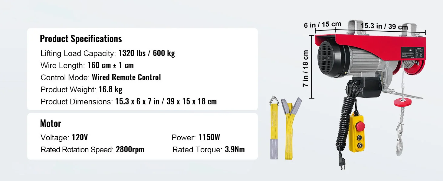 SucceBuy 200-800kg Electric Hoist with Wired/Wireless Remote Control Lifting Crane Cable Hoist Winch for Boat Garage Elevator