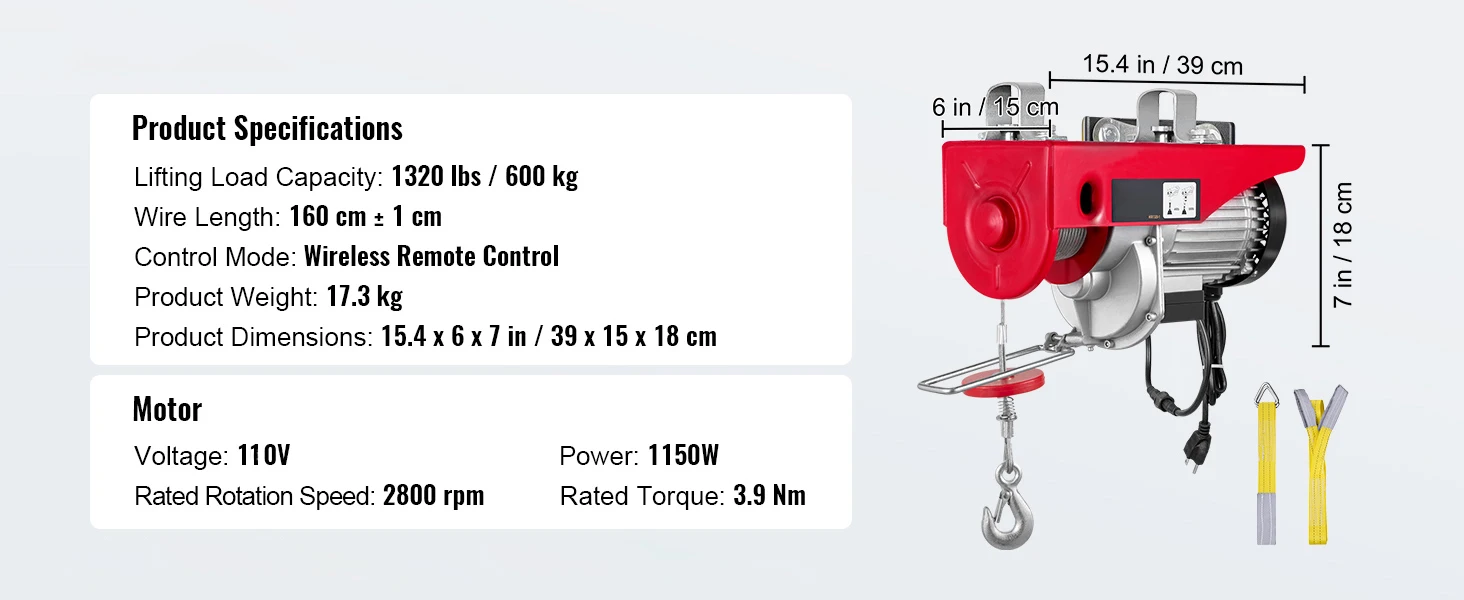 SucceBuy 200-800kg Electric Hoist with Wired/Wireless Remote Control Lifting Crane Cable Hoist Winch for Boat Garage Elevator