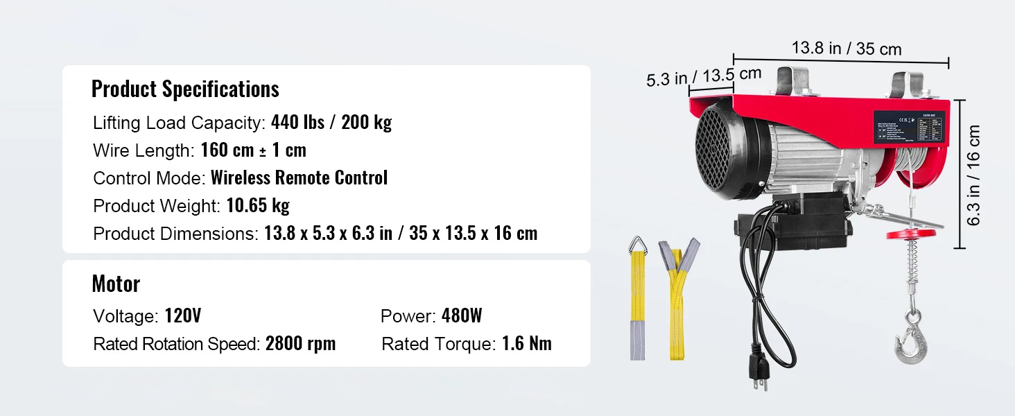 SucceBuy 200-800kg Electric Hoist with Wired/Wireless Remote Control Lifting Crane Cable Hoist Winch for Boat Garage Elevator