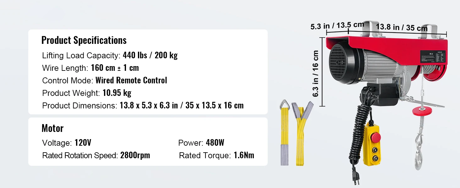 SucceBuy 200-800kg Electric Hoist with Wired/Wireless Remote Control Lifting Crane Cable Hoist Winch for Boat Garage Elevator