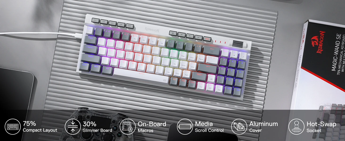 Redragon K655 75% RGB Wired Mechanical Gaming Keyboard, 78 Keys Hot-Swap Mechanical Keyboard Quiet Linear Red Switch