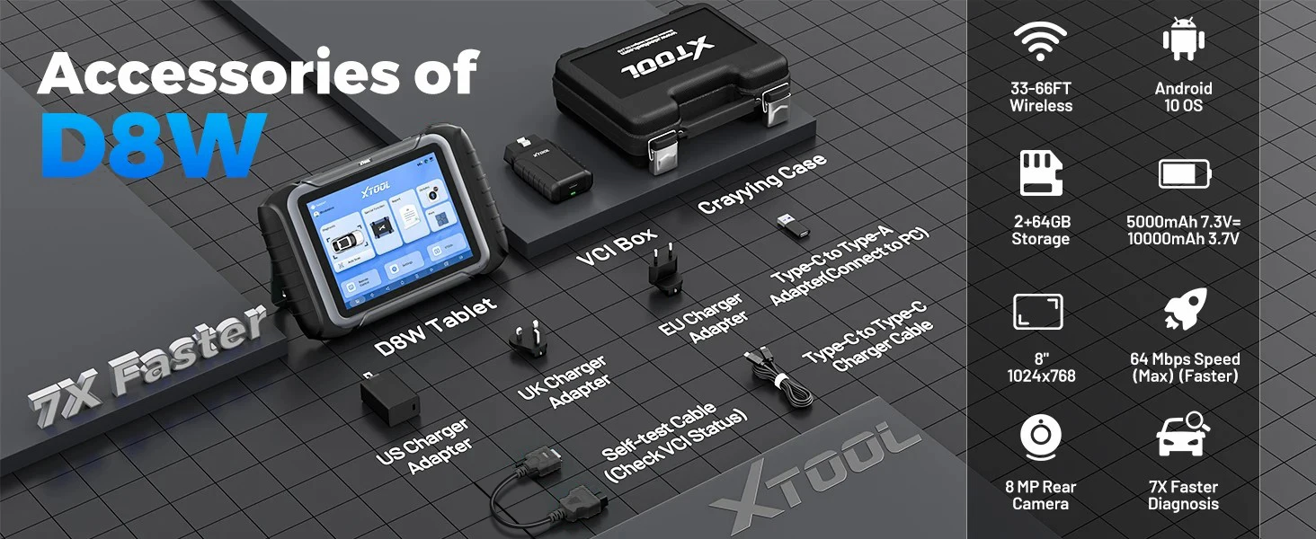 XTOOL D8W BT OBD2 Diagnostic Tool ECU Coding Bluetooth Automotive Scanner VAG Guided Key Programming Topology Map with 42+ Reset