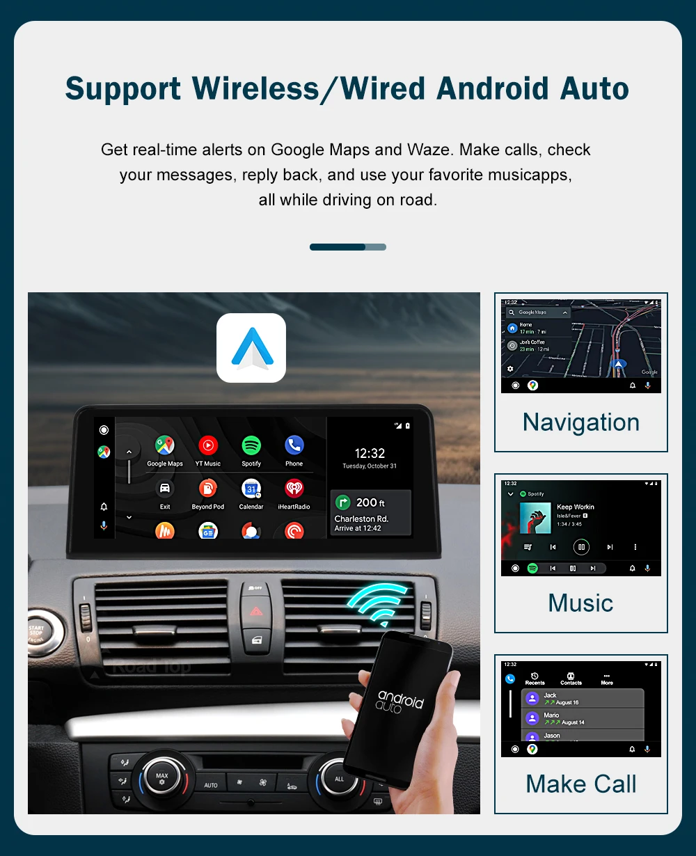 RoadTop 10.25'' 12.3'' Wireless CarPlay Android Auto For BMW Series 1 E81 E82 E87 E88 CCC CIC System Multimedia Display Screen