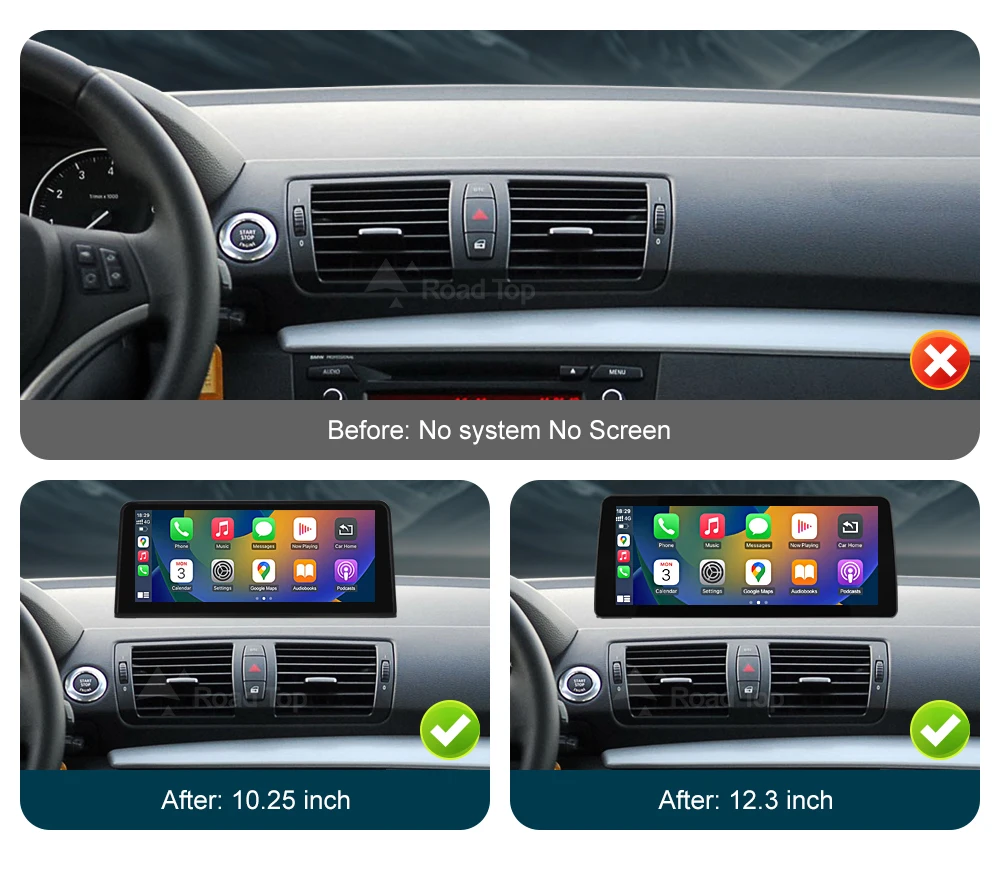 RoadTop 10.25'' 12.3'' Wireless CarPlay Android Auto For BMW Series 1 E81 E82 E87 E88 CCC CIC System Multimedia Display Screen