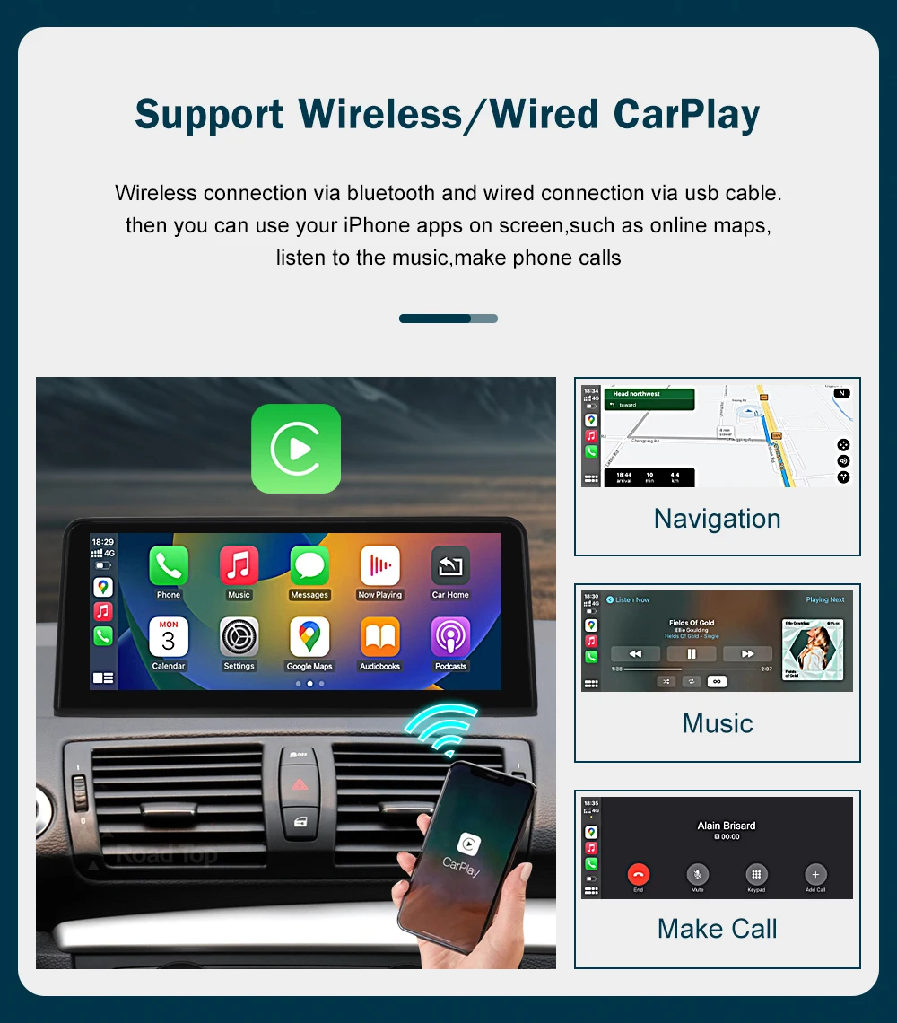 RoadTop 10.25'' 12.3'' Wireless CarPlay Android Auto For BMW Series 1 E81 E82 E87 E88 CCC CIC System Multimedia Display Screen