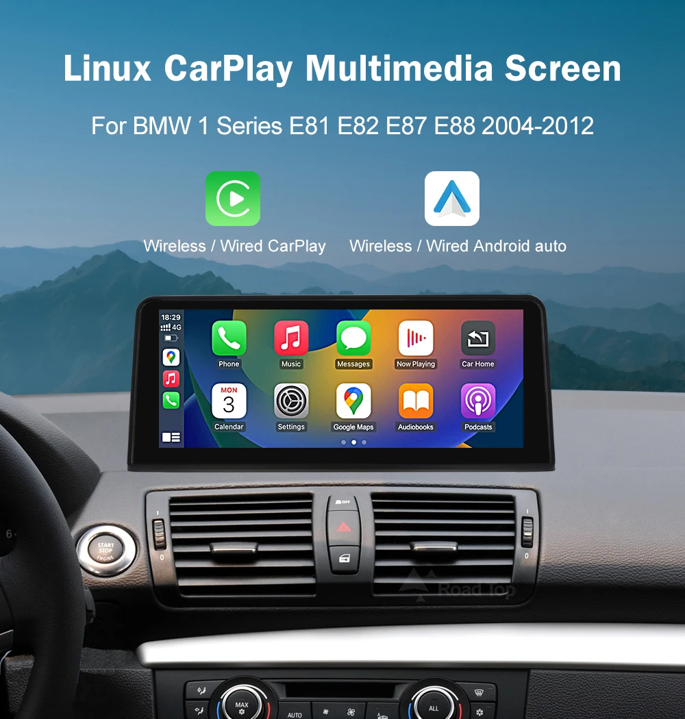 RoadTop 10.25'' 12.3'' Wireless CarPlay Android Auto For BMW Series 1 E81 E82 E87 E88 CCC CIC System Multimedia Display Screen