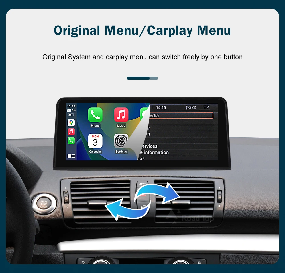 RoadTop 10.25'' 12.3'' Wireless CarPlay Android Auto For BMW Series 1 E81 E82 E87 E88 CCC CIC System Multimedia Display Screen