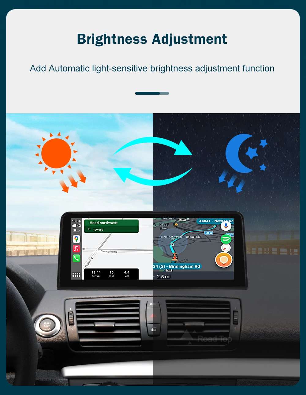 RoadTop 10.25'' 12.3'' Wireless CarPlay Android Auto For BMW Series 1 E81 E82 E87 E88 CCC CIC System Multimedia Display Screen