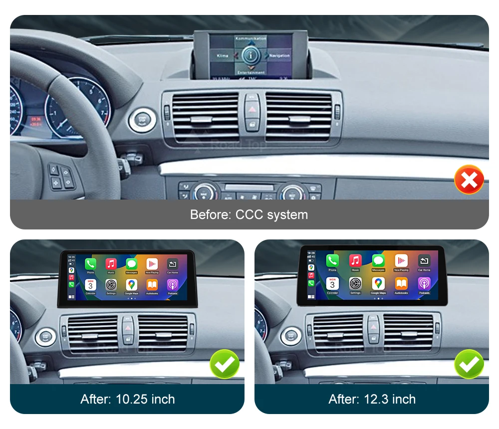 RoadTop 10.25'' 12.3'' Wireless CarPlay Android Auto For BMW Series 1 E81 E82 E87 E88 CCC CIC System Multimedia Display Screen