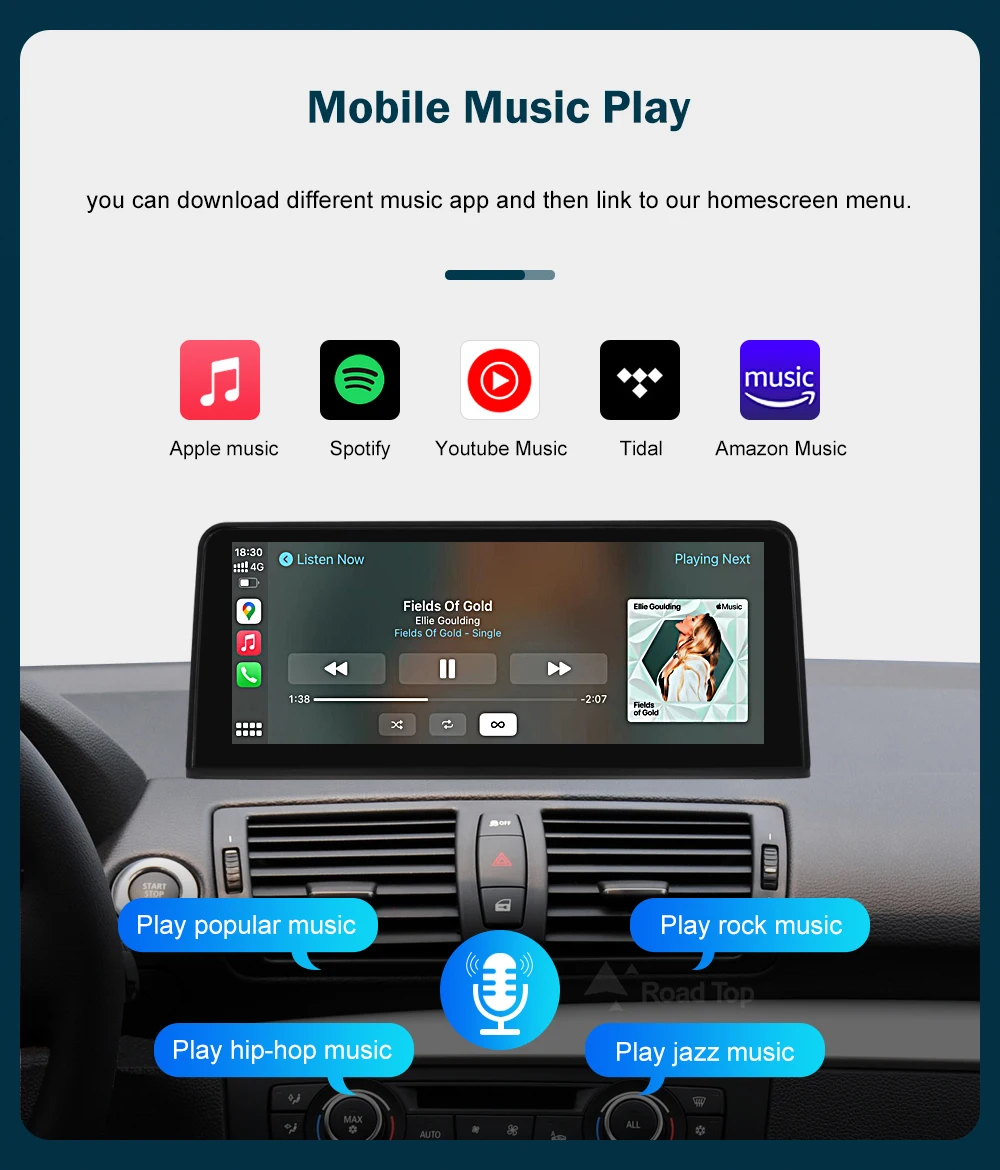 RoadTop 10.25'' 12.3'' Wireless CarPlay Android Auto For BMW Series 1 E81 E82 E87 E88 CCC CIC System Multimedia Display Screen
