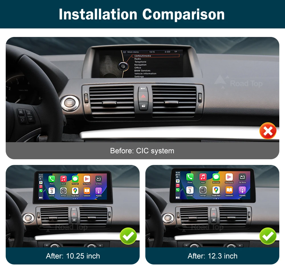 RoadTop 10.25'' 12.3'' Wireless CarPlay Android Auto For BMW Series 1 E81 E82 E87 E88 CCC CIC System Multimedia Display Screen