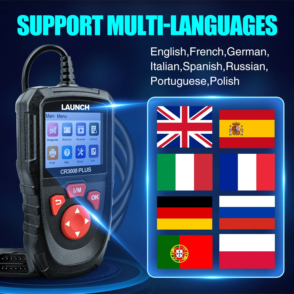 LAUNCH X431 CR3008 PLUS Car Auto OBD2 Diagnostic Tool ARM Scanner DTC Lookup Check Engine Battery Test Lifetime Free Update