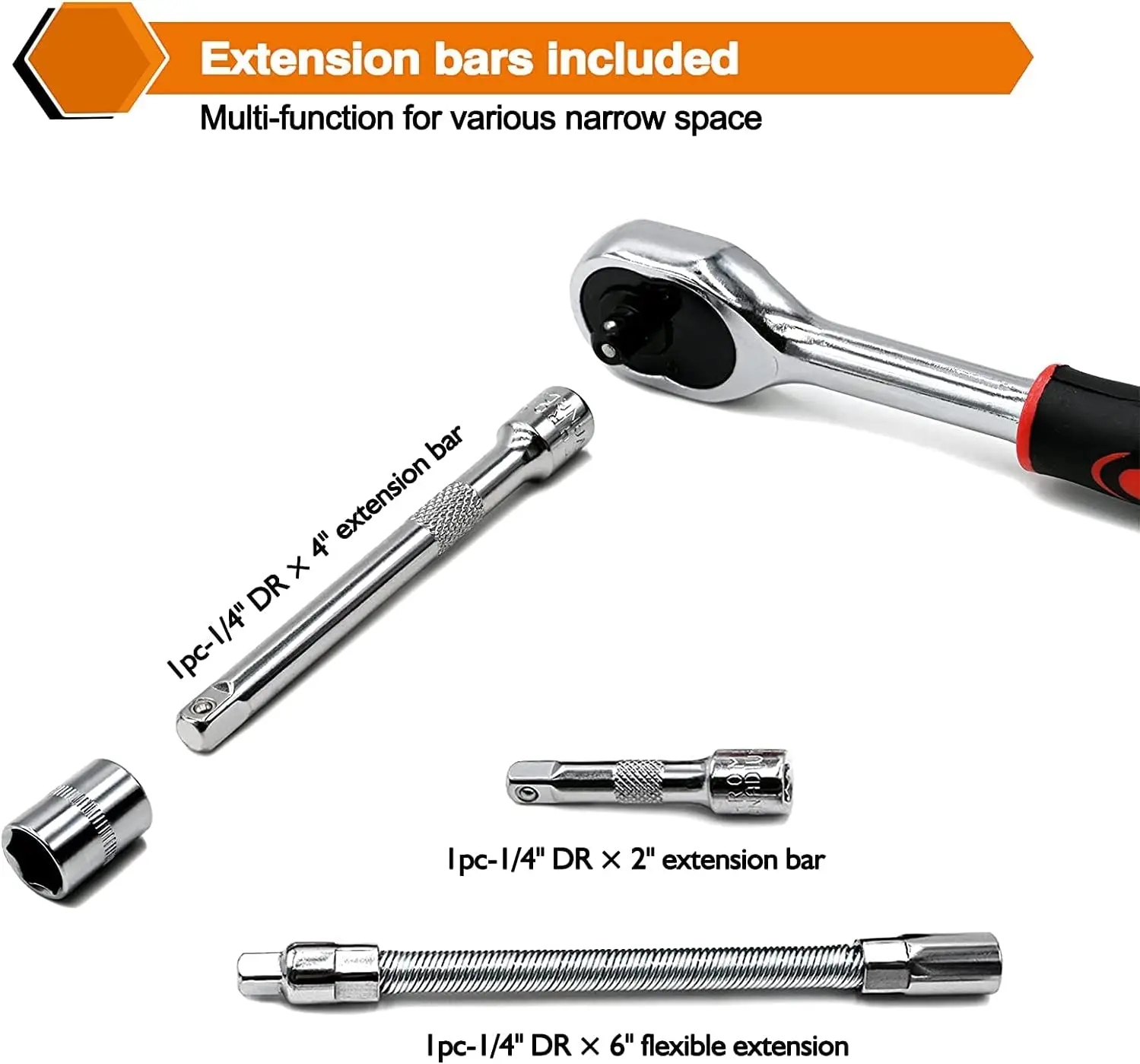 46 Pieces 1/4 Inch Drive Socket Ratchet Wrench Set Automobile Maintenance Tool Socket Wrench Combination Hardware Tool Car Tools