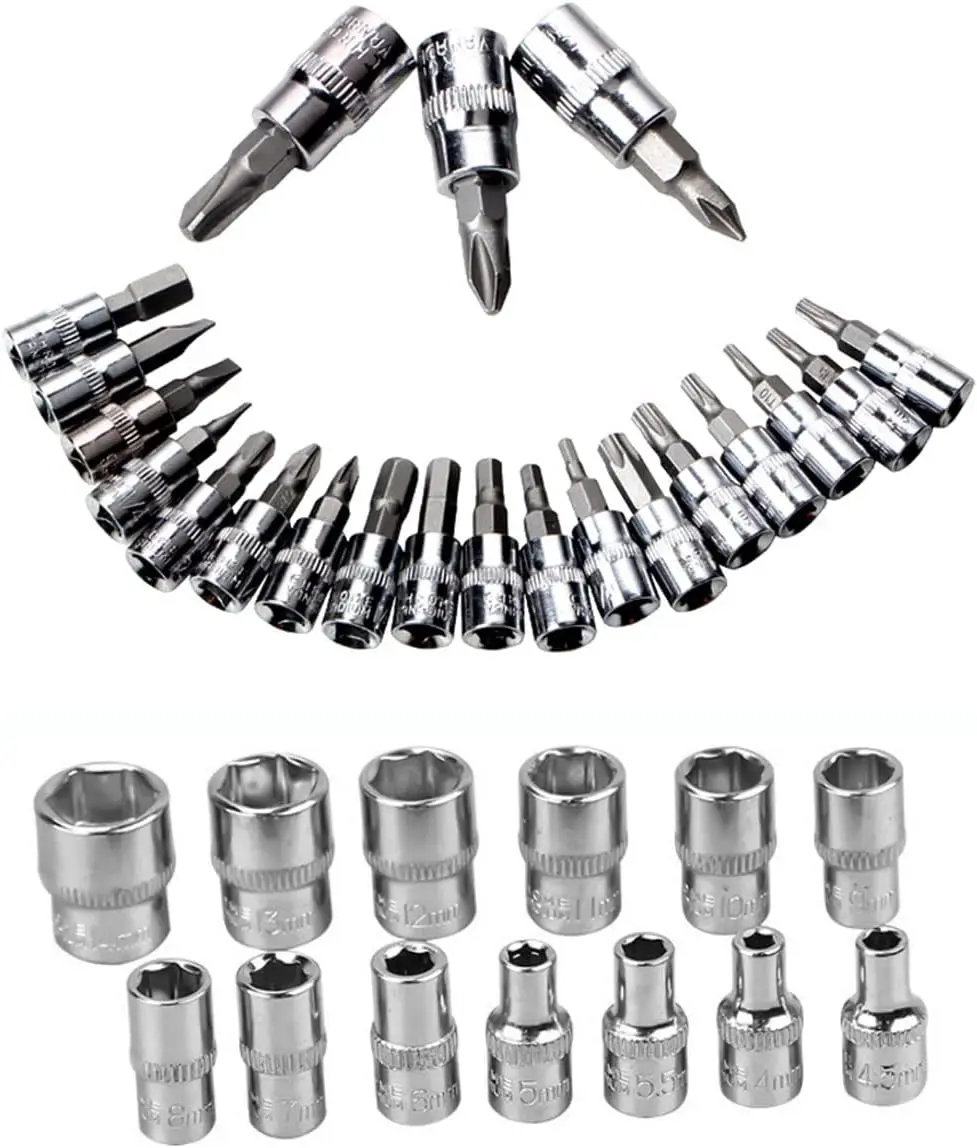 46 Pieces 1/4 Inch Drive Socket Ratchet Wrench Set Automobile Maintenance Tool Socket Wrench Combination Hardware Tool Car Tools