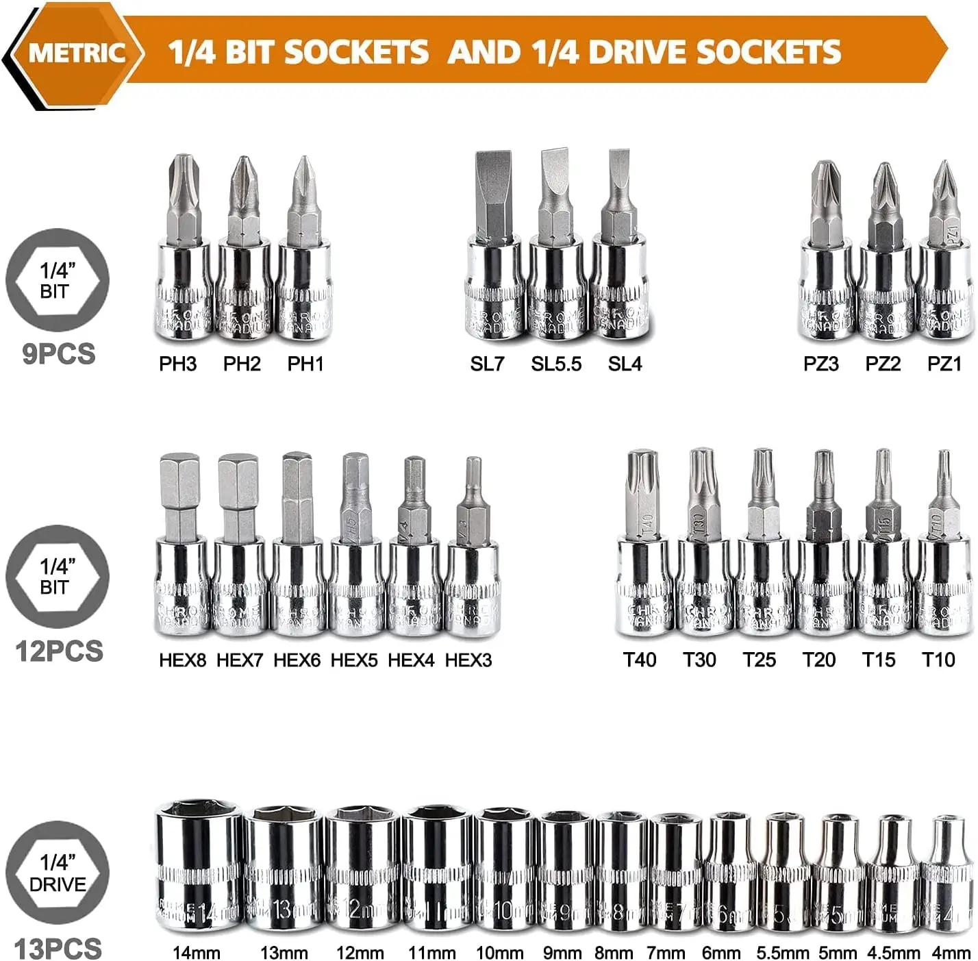 46 Pieces 1/4 Inch Drive Socket Ratchet Wrench Set Automobile Maintenance Tool Socket Wrench Combination Hardware Tool Car Tools