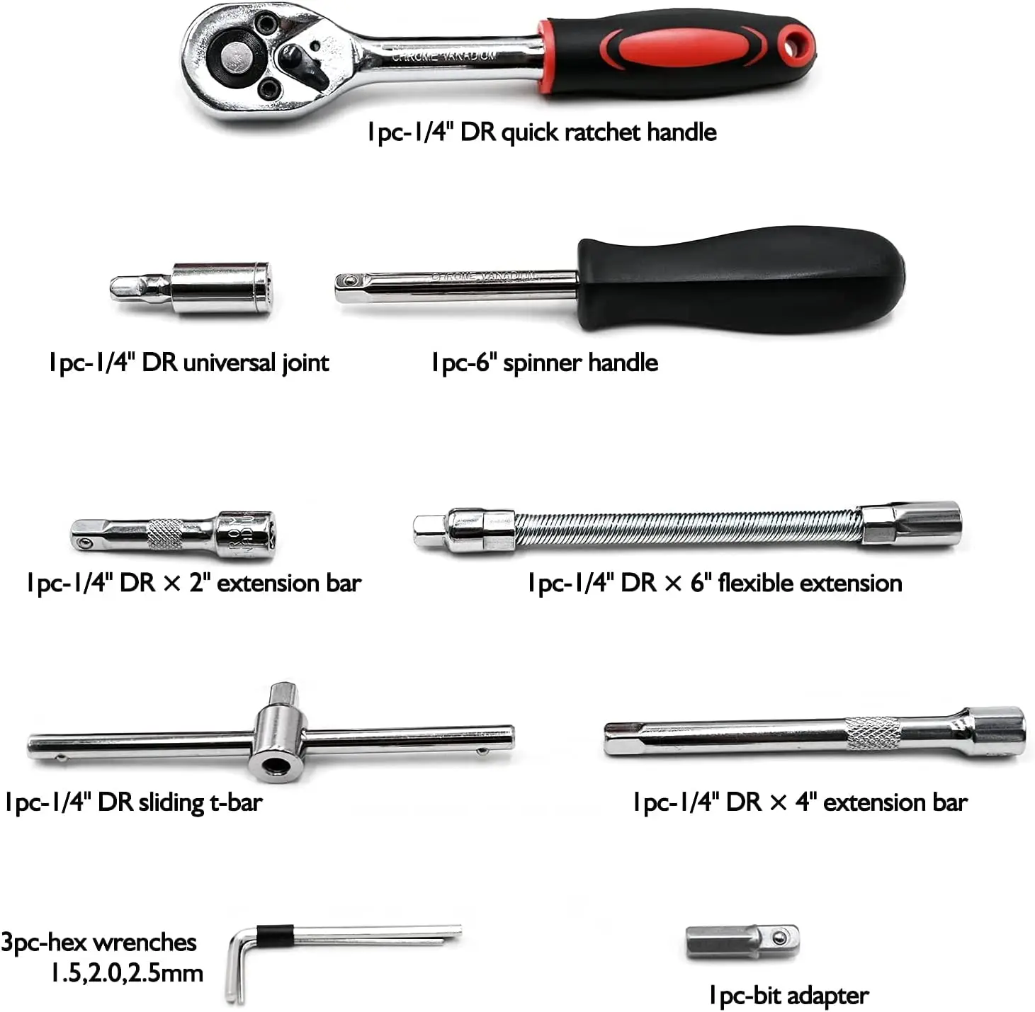 46 Pieces 1/4 Inch Drive Socket Ratchet Wrench Set Automobile Maintenance Tool Socket Wrench Combination Hardware Tool Car Tools