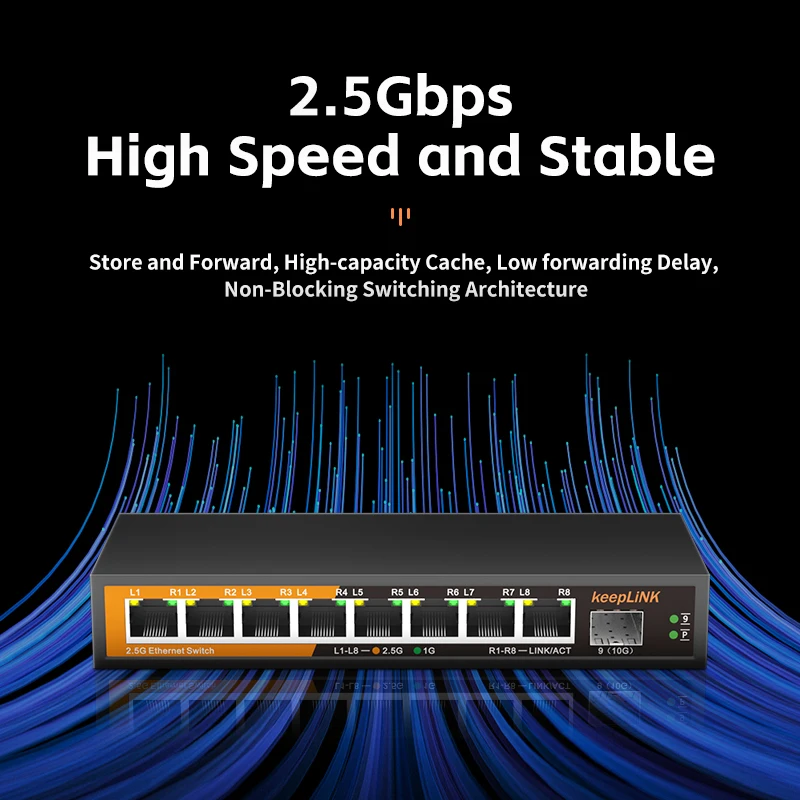 KeepLiNK 9-Port Multi-Gigabit Network Switch with 8-Port 2.5Gb Ethernet Copper and 2-10Gb SFP+ Uplink