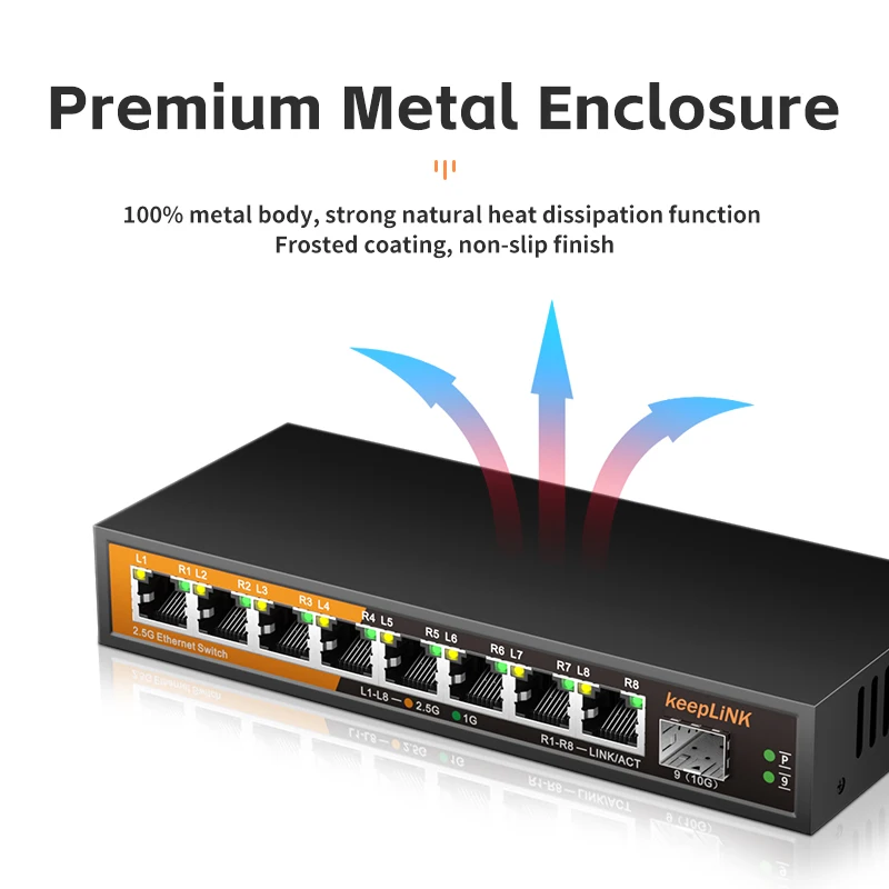 KeepLiNK 9-Port Multi-Gigabit Network Switch with 8-Port 2.5Gb Ethernet Copper and 2-10Gb SFP+ Uplink
