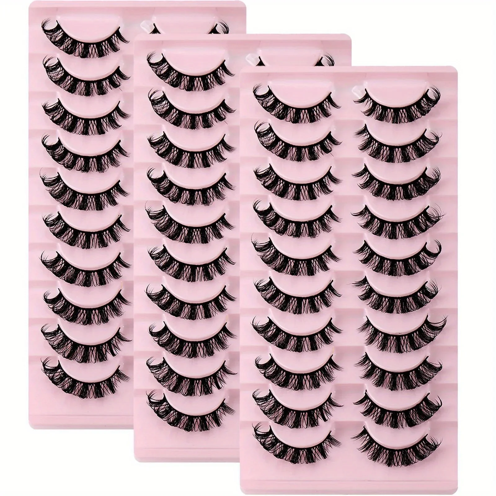 30Pairs 3-Pack Russian Strip Lashes D Curl Fake Lashes Natural Look Fluffy Volume Wispy Russian Lashes 3D Effect Fake Eyelashes