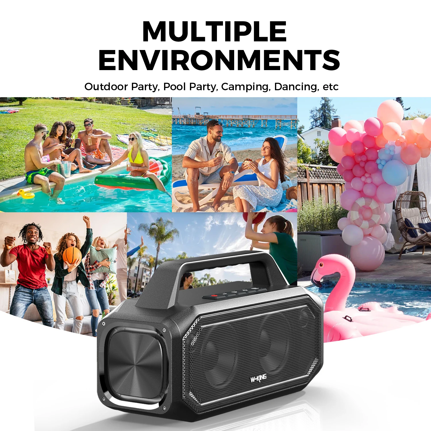 W-KING BT261-2 80W Speakers Bluetooth Wireless, Portable Outdoor Speakers Loud with Bass Boost, Stereo Pairing, Reverse Charging, IPX6 Waterproof