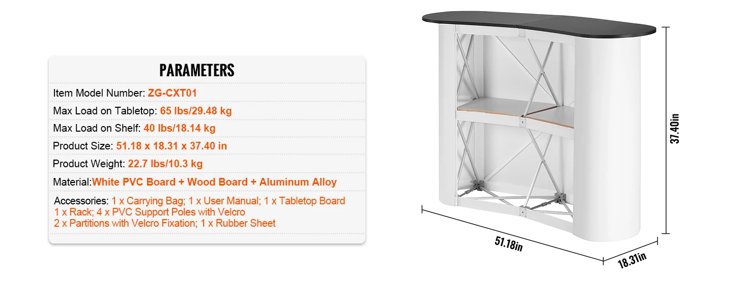 SucceBuy Portable Tradeshow Podium Table Exhibition Counter Stand Booth Fair w/ Wall Foldable Promotion Retail Table for party