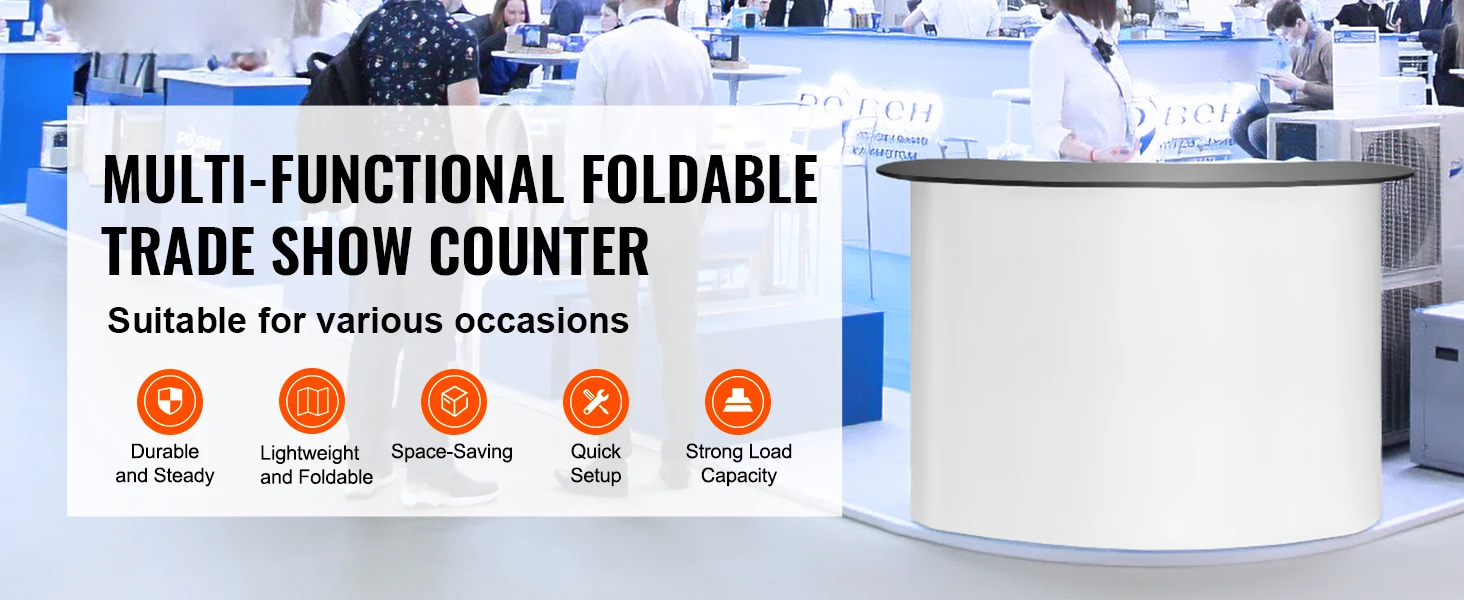 SucceBuy Portable Tradeshow Podium Table Exhibition Counter Stand Booth Fair w/ Wall Foldable Promotion Retail Table for party