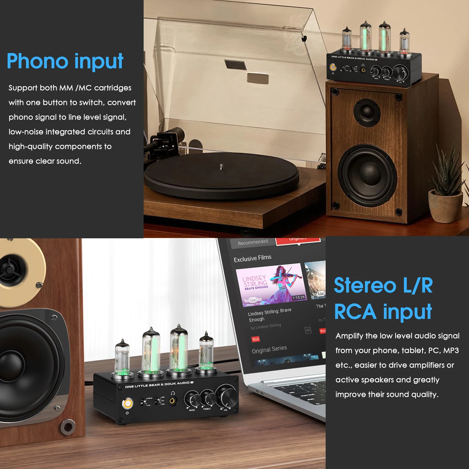 Nobsound T9 Mini 6E2 MM/MC Phono Stage Turntable Preamp HiFi Stereo Audio Vacuum Tube Preamplifier Dekstop Headphone Amp