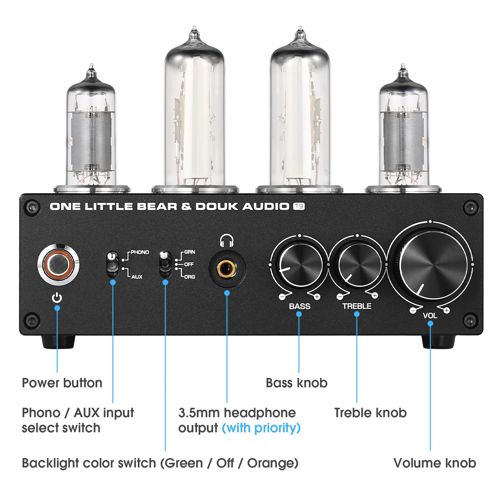 Nobsound T9 Mini 6E2 MM/MC Phono Stage Turntable Preamp HiFi Stereo Audio Vacuum Tube Preamplifier Dekstop Headphone Amp