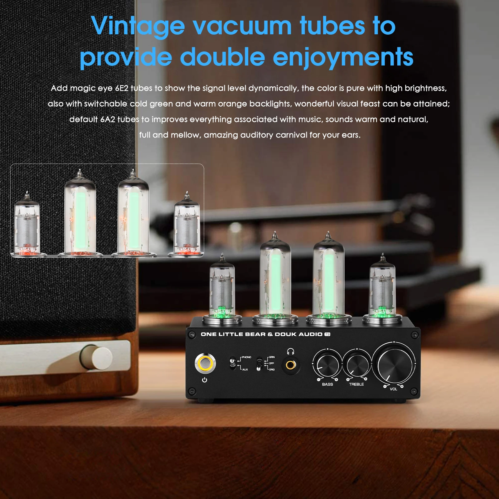 Nobsound T9 Mini 6E2 MM/MC Phono Stage Turntable Preamp HiFi Stereo Audio Vacuum Tube Preamplifier Dekstop Headphone Amp