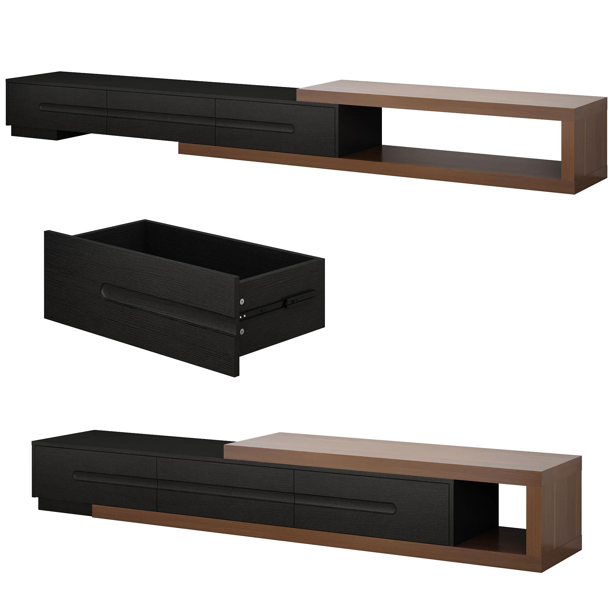 82-110'' Extendable TV Stand for Up to 120'TV, Wood Reversible TV Media Console W/3 Drawers & Open Storage Shelf for Living Room