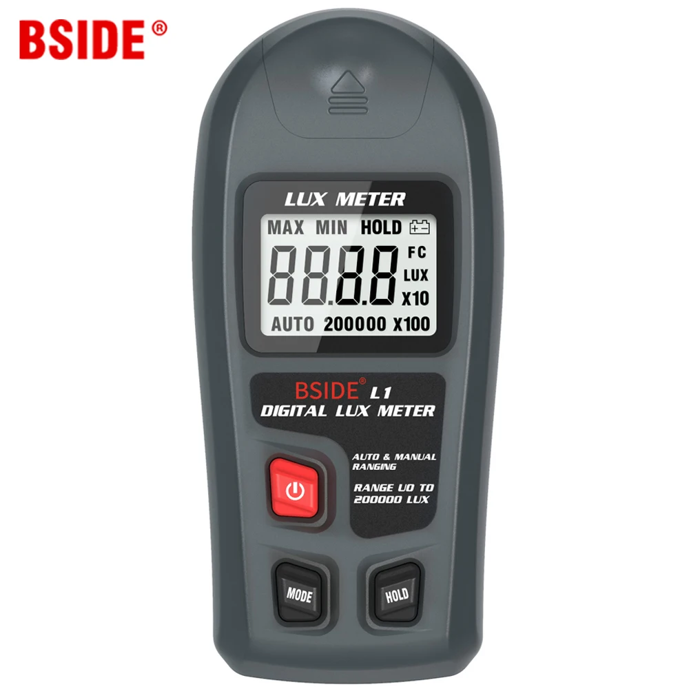 BSIDE Digital Lux Meter Illuminometer 0~200,000lux LCD Pocket Light Meter Lux/FC Measure Tester Sensor Photometer Luxmeter