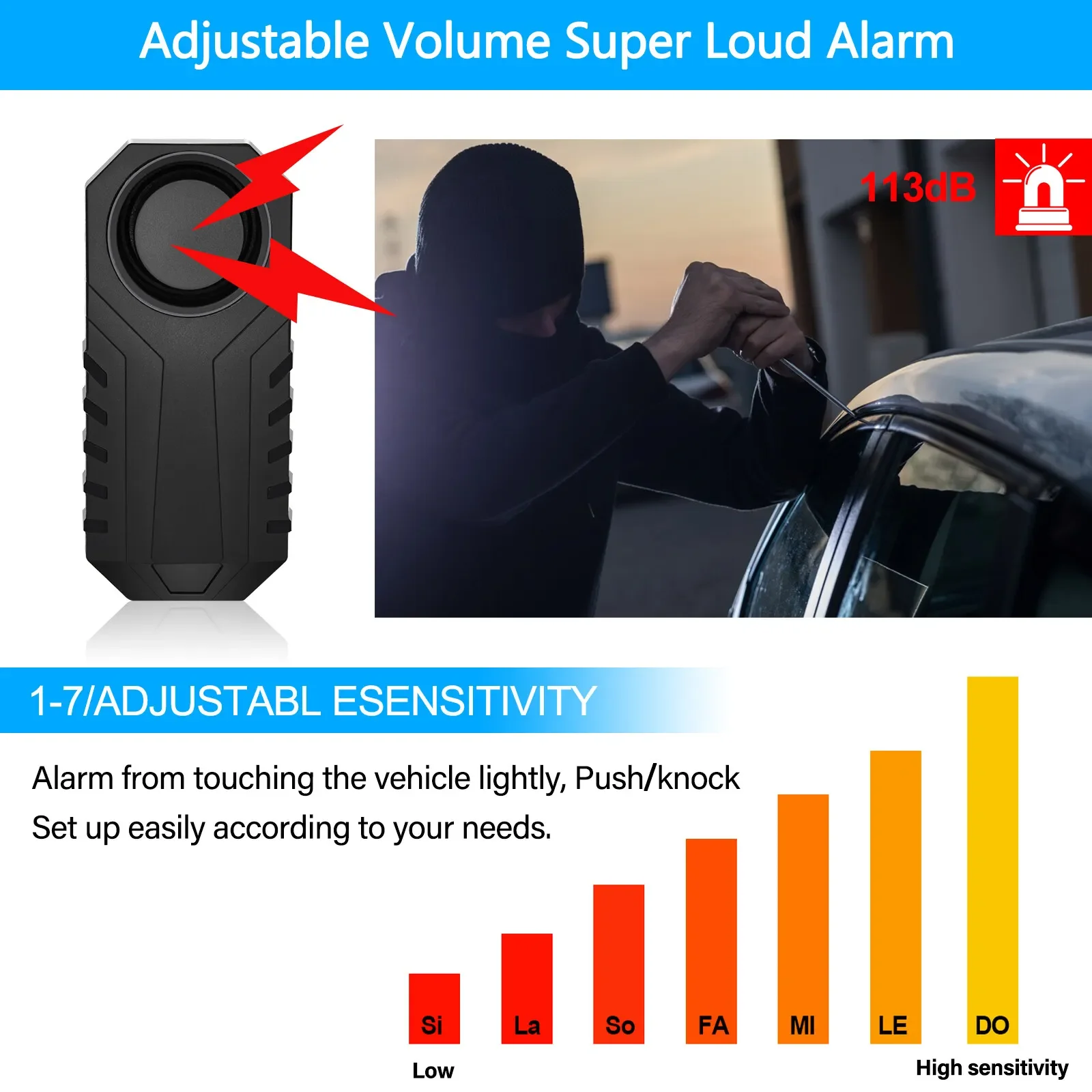 Bike Alarm Horn with Remote Loud 113dB Vibration Sensor Waterproof for Motorcycle Bicycle scooter