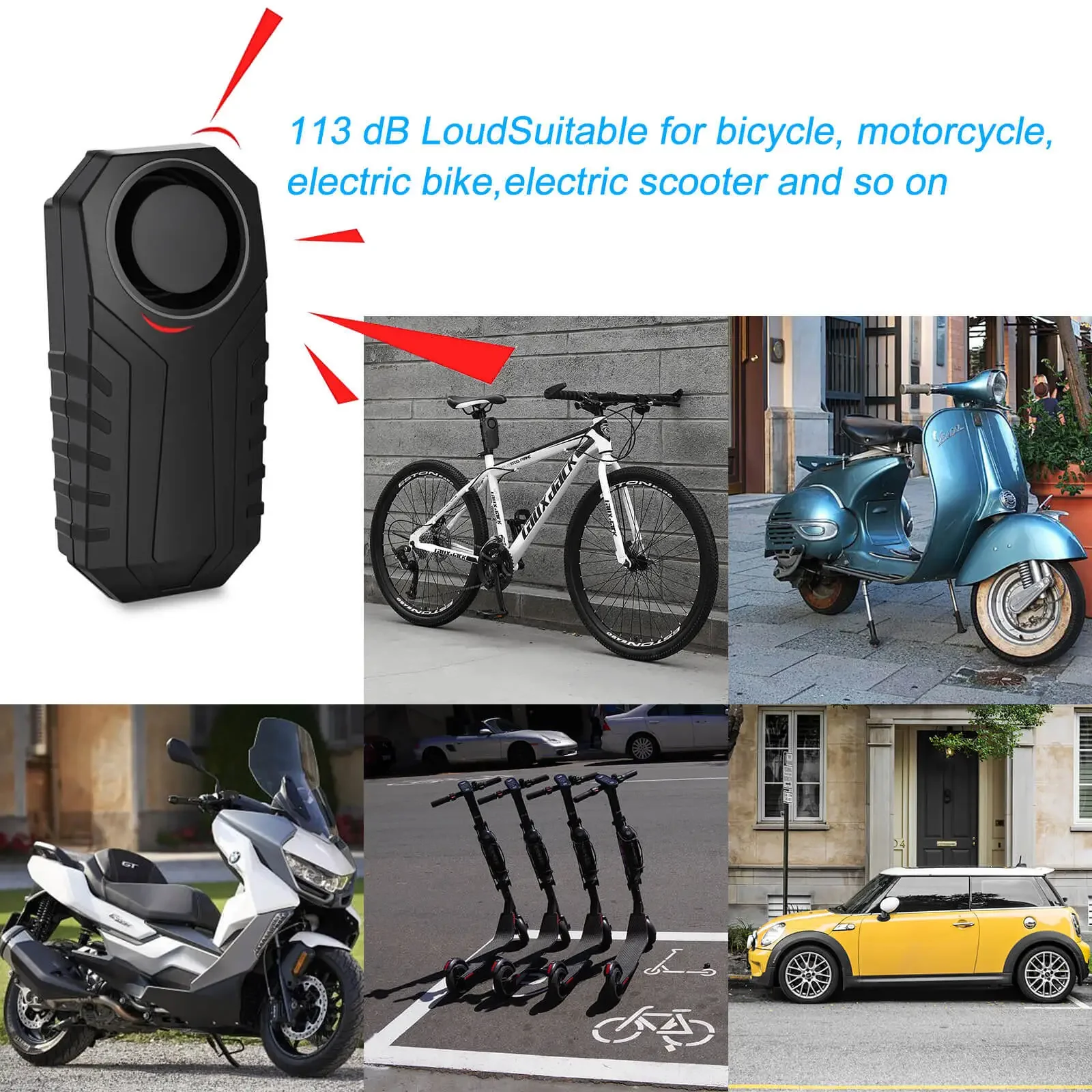 Bike Alarm Horn with Remote Loud 113dB Vibration Sensor Waterproof for Motorcycle Bicycle scooter