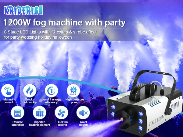 U'King 1200W Fog Machine 6LEDs Remote Fogger Ejector Disco Colorful Smoke Machine DJ Christmas Party Effects Stage Light
