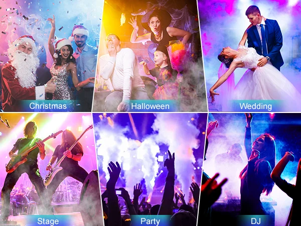 U'King 1200W Fog Machine 6LEDs Remote Fogger Ejector Disco Colorful Smoke Machine DJ Christmas Party Effects Stage Light