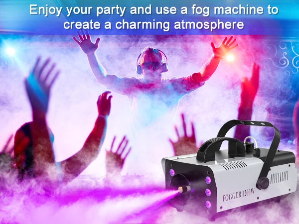 U'King 1200W Fog Machine 6LEDs Remote Fogger Ejector Disco Colorful Smoke Machine DJ Christmas Party Effects Stage Light