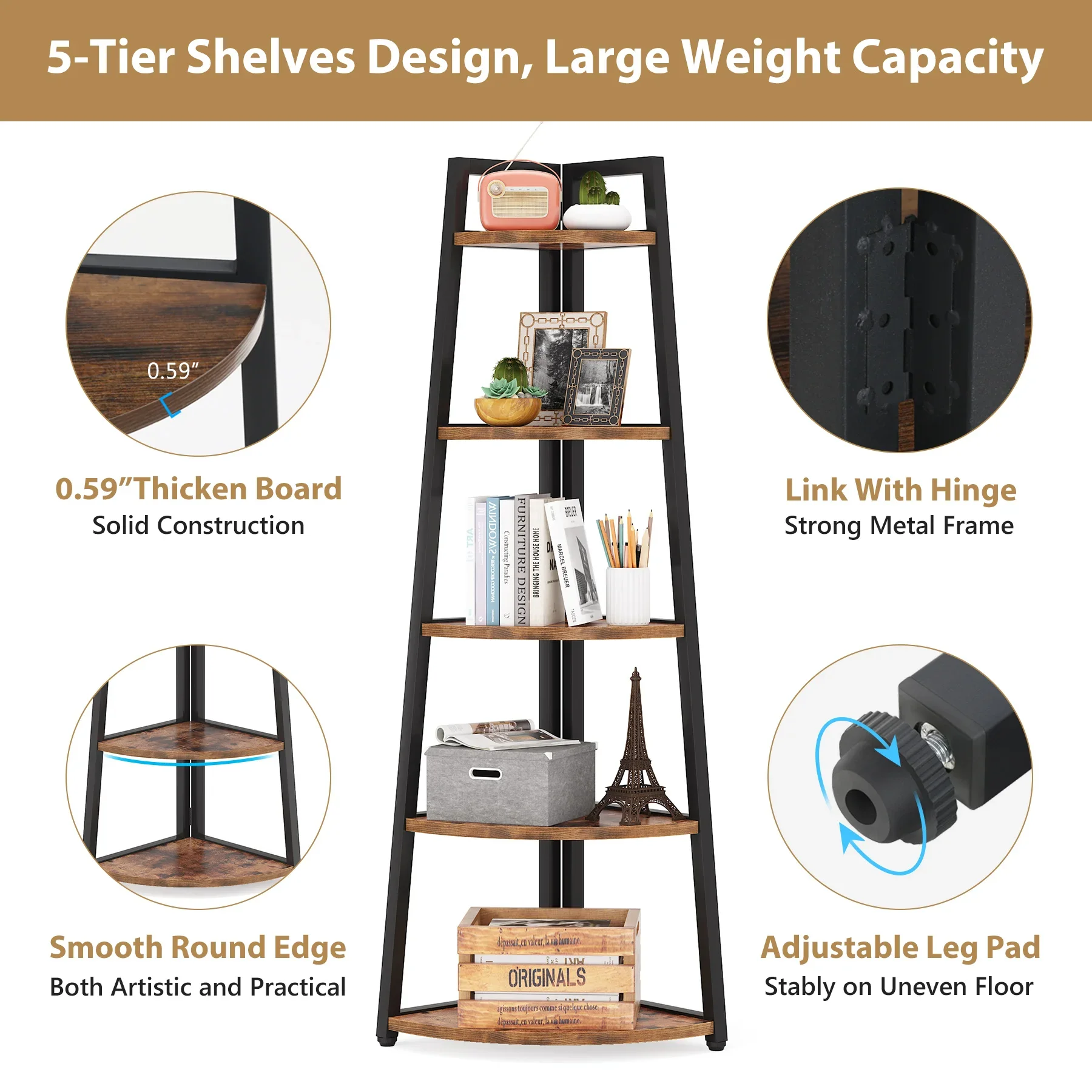 Tribesigns Bookcase Corner Book Shelf Rack Wood Bookshelf Storage Shelves
