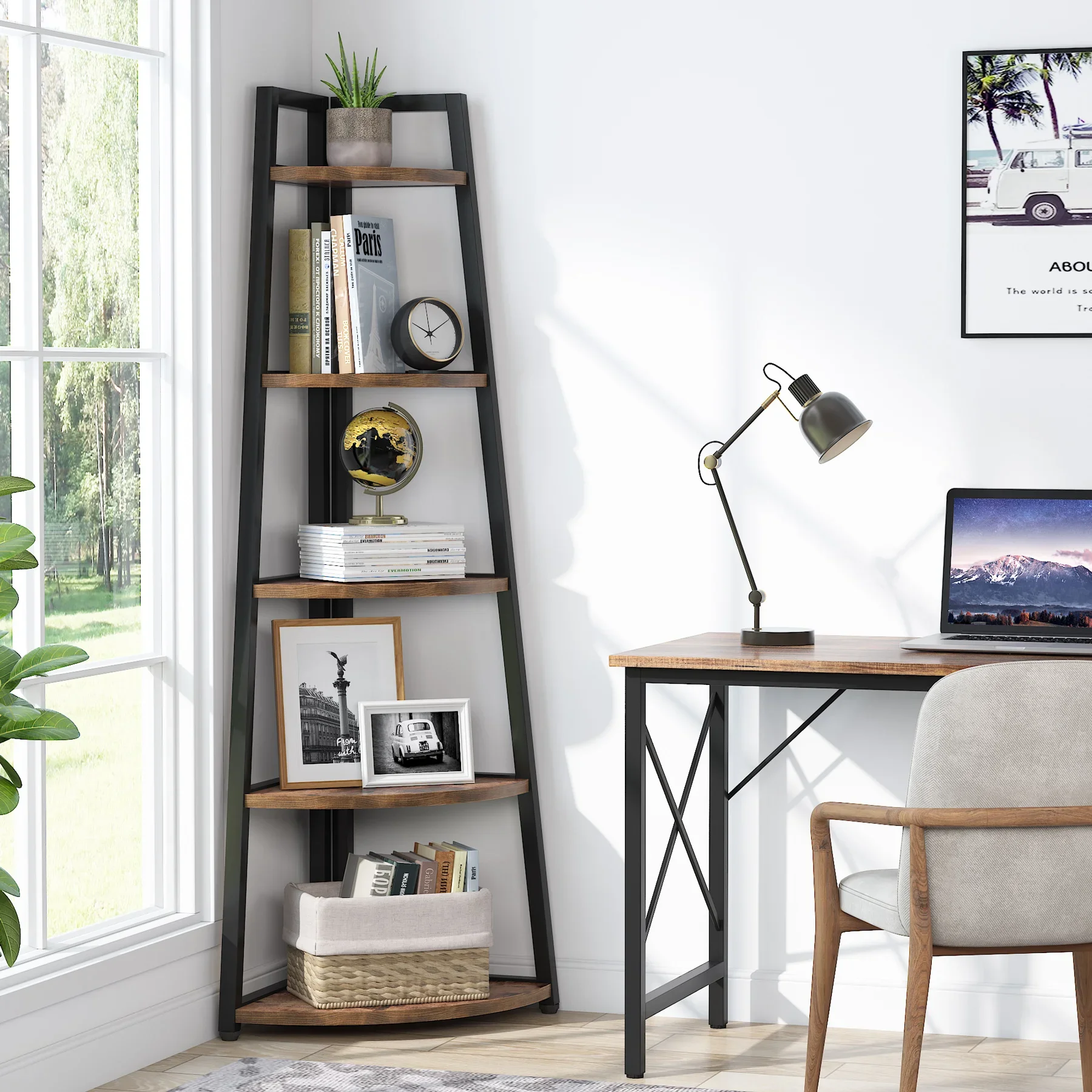 Tribesigns Bookcase Corner Book Shelf Rack Wood Bookshelf Storage Shelves